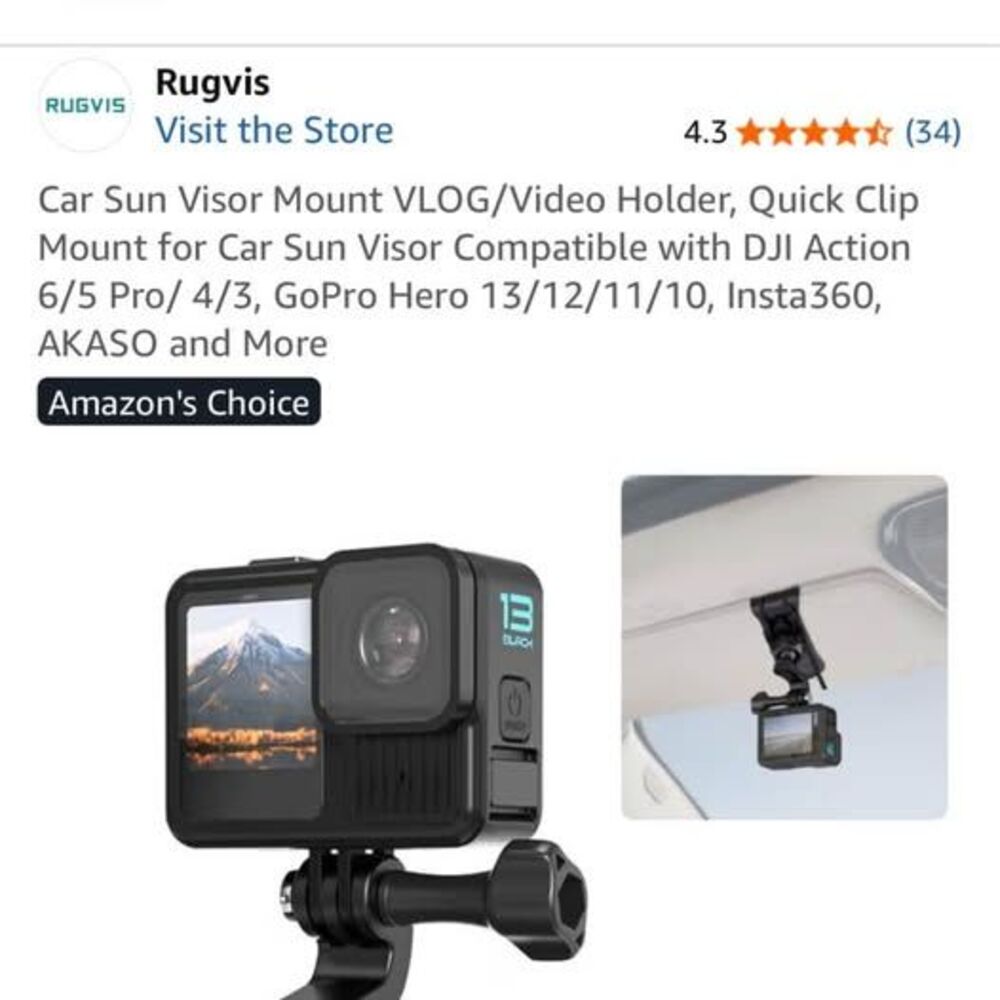 New in Box Rugvis Car Sun Visor Mount for Action Cameras
